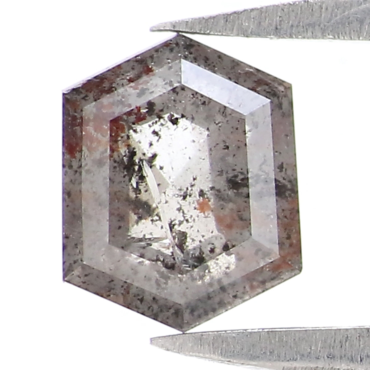 Natural Loose Hexagon Salt And Pepper Diamond Black Grey Color 0.66 CT 5.78 MM Hexagon Shape Rose Cut Diamond L2563