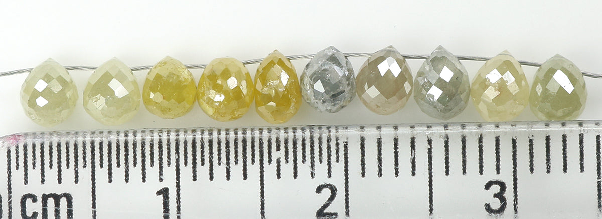 Natural Loose Briolette Yellow Grey Color Diamond 4.11 CT 4.20 MM Briolette Shape Rose Cut Diamond L1675