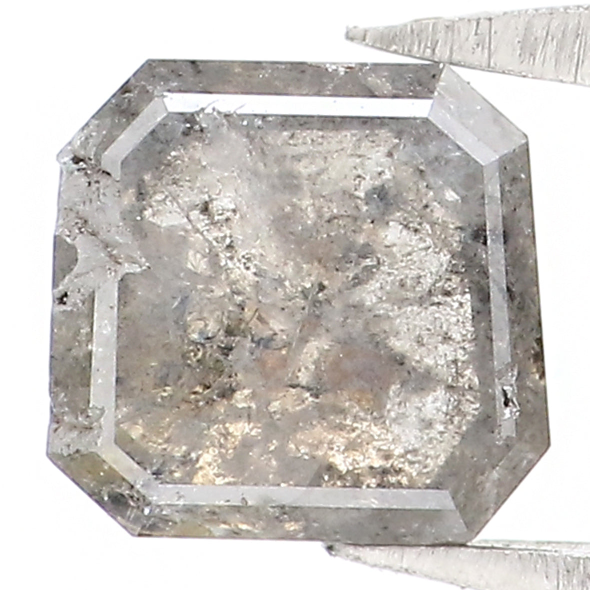 0.97 CT Natural Loose Radiant Shape Diamond Salt And Pepper Radiant Diamond 5.60 MM Natural Black Grey Color Radiant Rose Cut Diamond KQ723