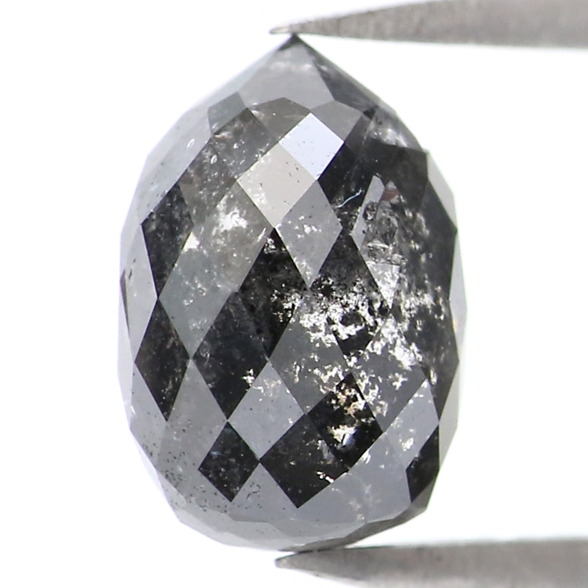 Natural Loose Drop Salt And Pepper Diamond Black Grey Color 2.16 CT 8.10 MM Drop Shape Rose Cut Diamond L2049