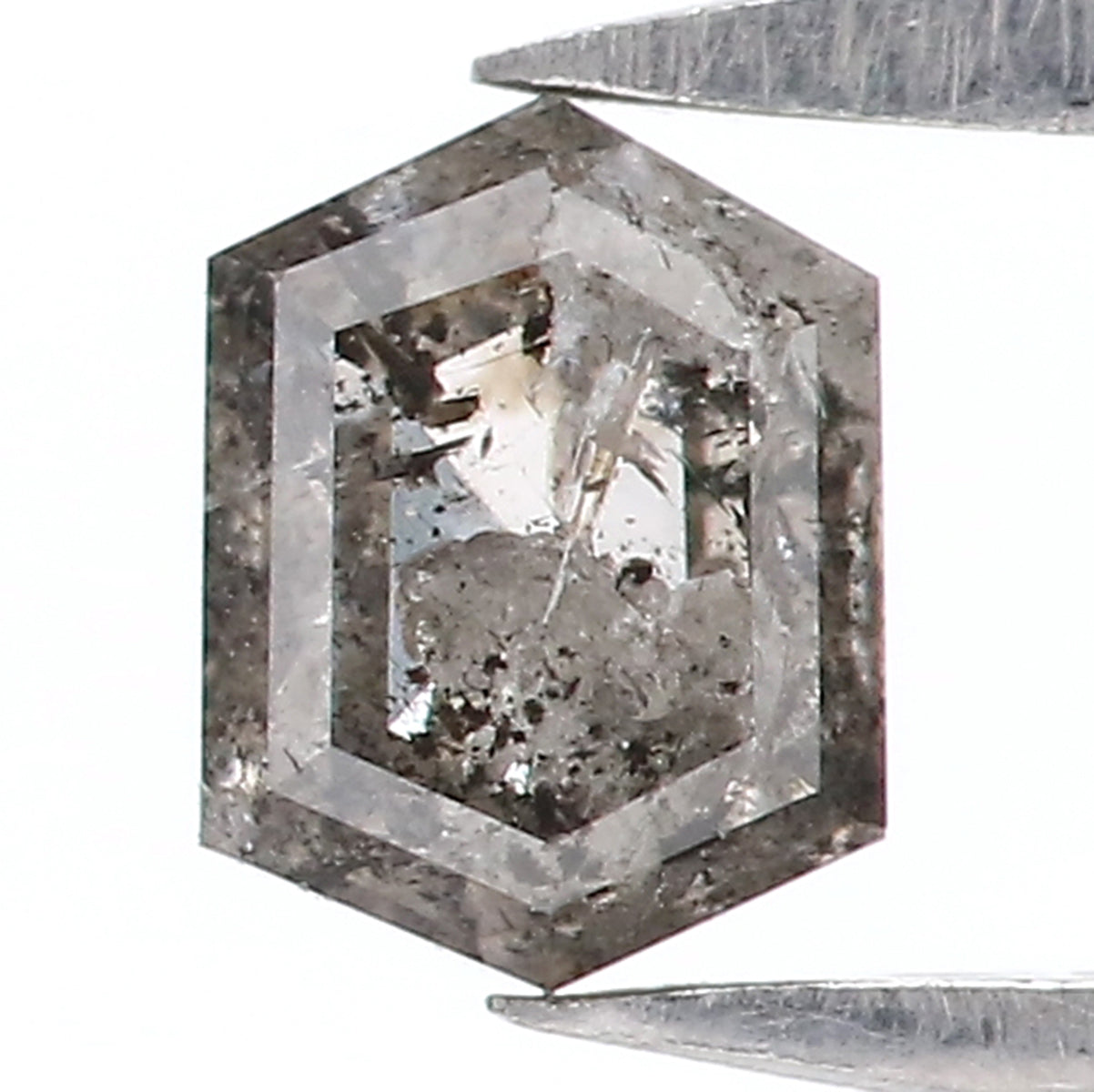 Natural Loose Hexagon Salt And Pepper Diamond Black Grey Color 0.41 CT 4.92 MM Hexagon Shape Rose Cut Diamond KR2586