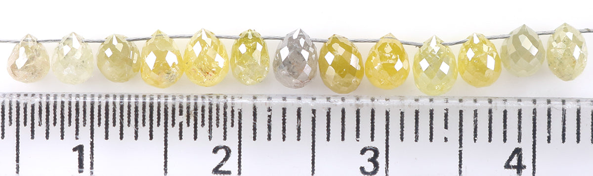Natural Loose Briolette Yellow Grey Color Diamond 3.96 CT 3.00 MM Briolette Shape Rose Cut Diamond L1779