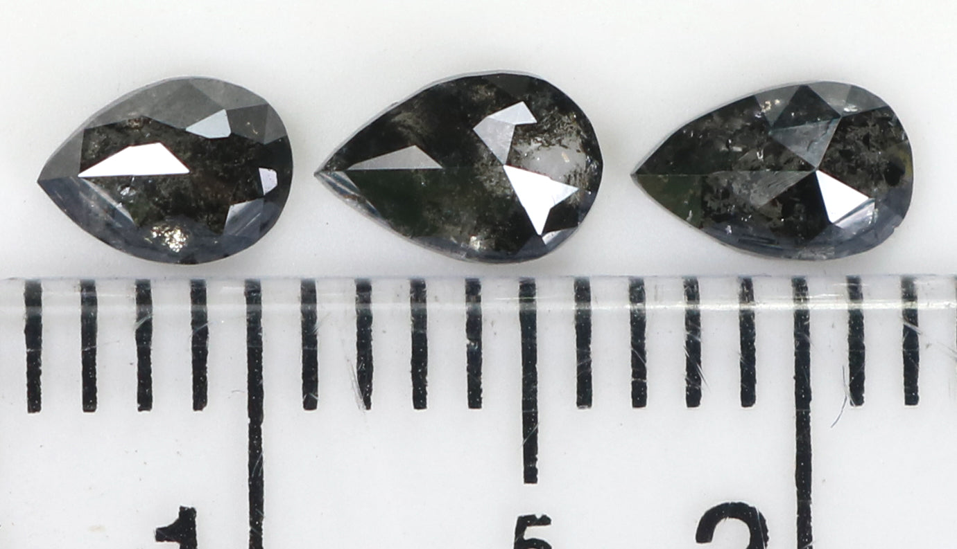 Natural Loose Pear Salt And Pepper Diamond Black Grey Color 0.76 CT 4.65 MM Pear Shape Rose Cut Diamond KDL1980