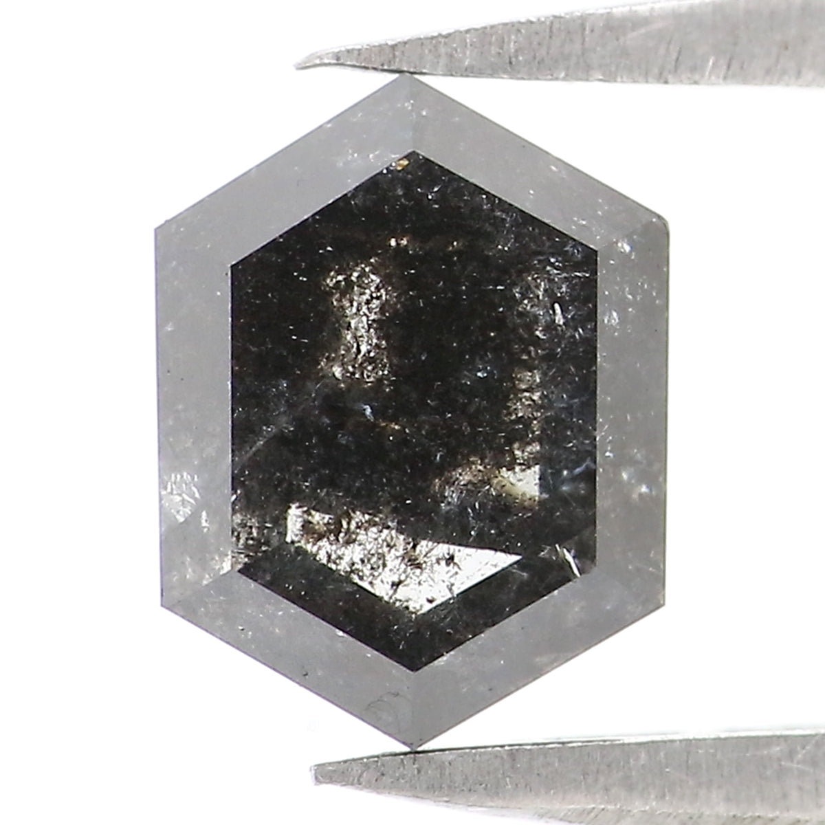 1.43 CT Natural Loose Hexagon Shape Diamond Salt And Pepper Hexagon Diamond 7.65 MM Black Grey Color Hexagon Shape Rose Cut Diamond QL2704