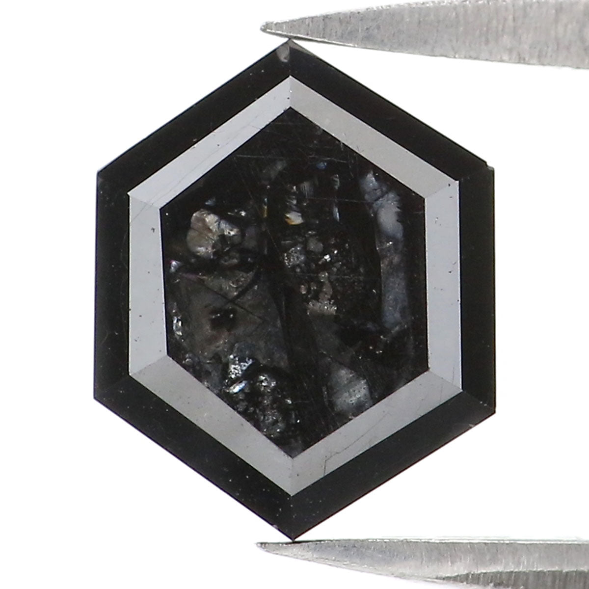 1.59 CT Natural Loose Hexagon Shape Diamond Black Color Hexagon Cut Diamond 8.35 MM Natural Black Color Hexagon Rose Cut Diamond KQ2232