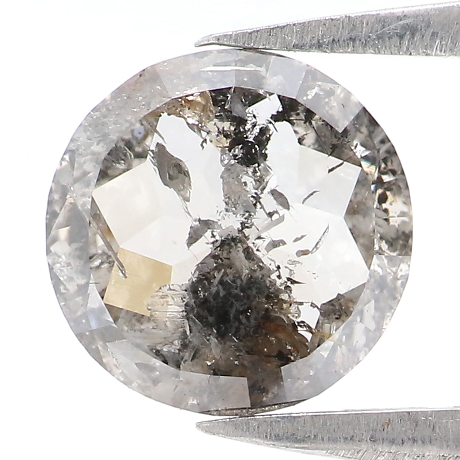 Natural Loose Round Rose Cut Salt And Pepper Diamond Black Grey Color 1.14 CT 7.28 MM Rose Cut Shape Diamond L2590