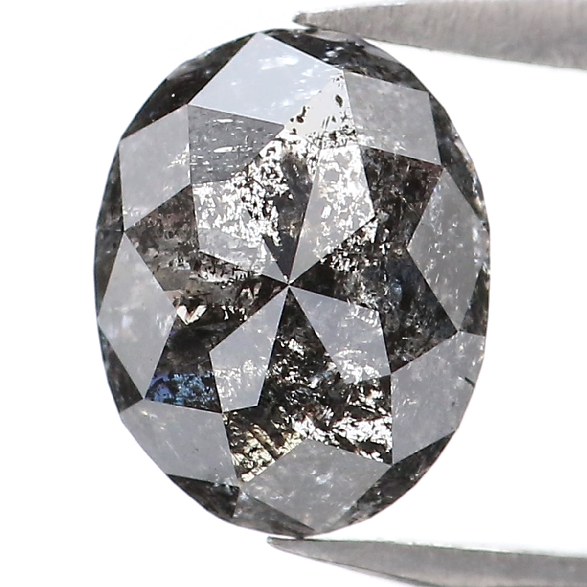 Natural Loose Oval Salt And Pepper Diamond Black Grey Color 1.18 CT 7.45 MM Oval Shape Rose Cut Diamond KDL2273