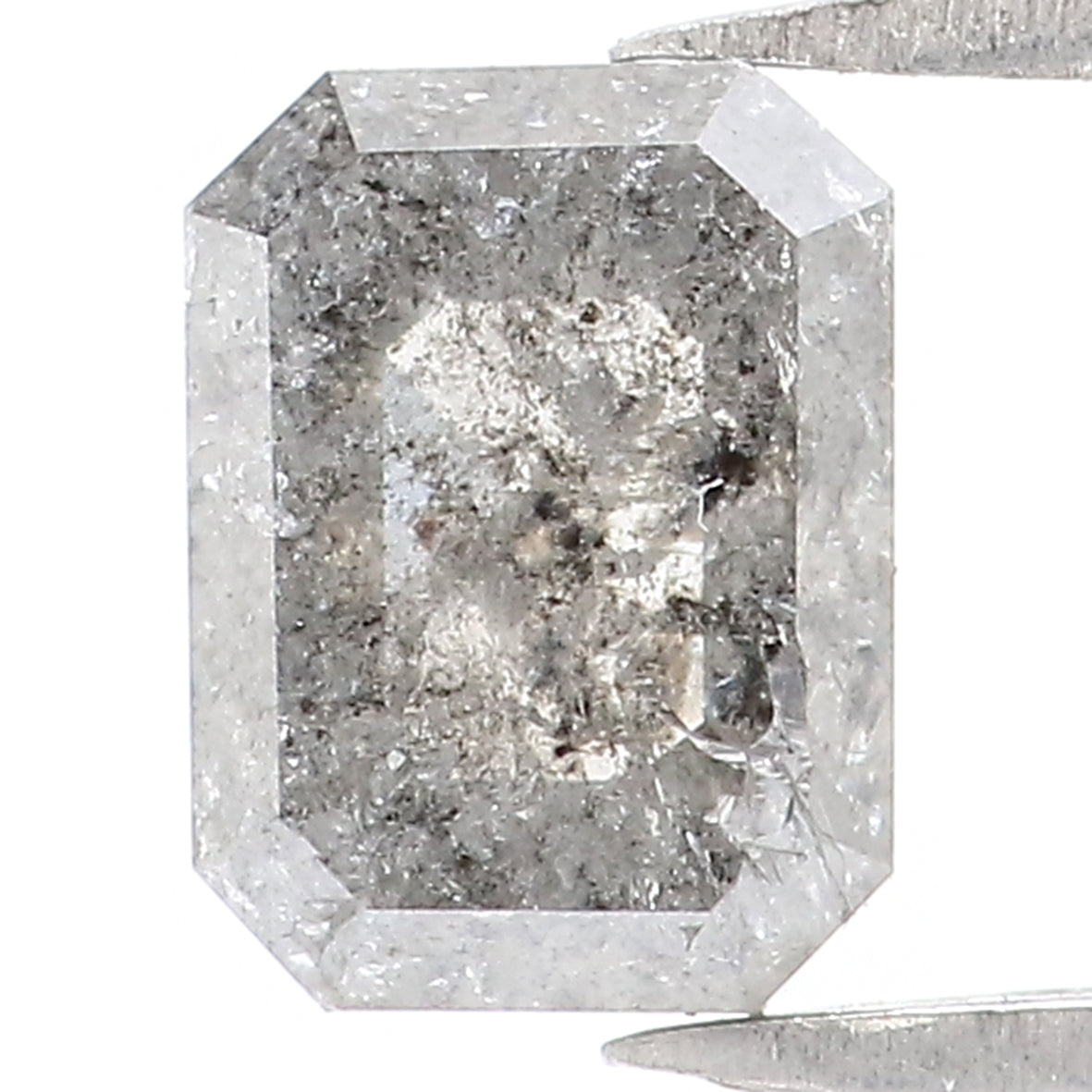 Natural Loose Emerald Salt And Pepper Diamond Black Grey Color 0.82 CT 6.10 MM Emerald Shape Rose Cut Diamond L2003