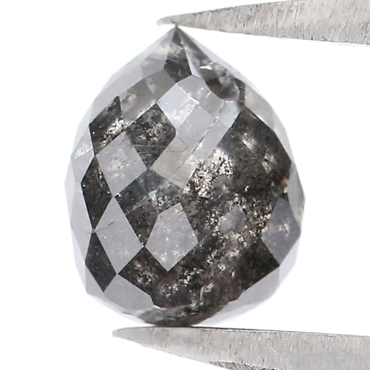 Natural Loose Drop Salt And Pepper Diamond Black Grey Color 1.59 CT 6.80 MM Drop Shape Rose Cut Diamond L5680