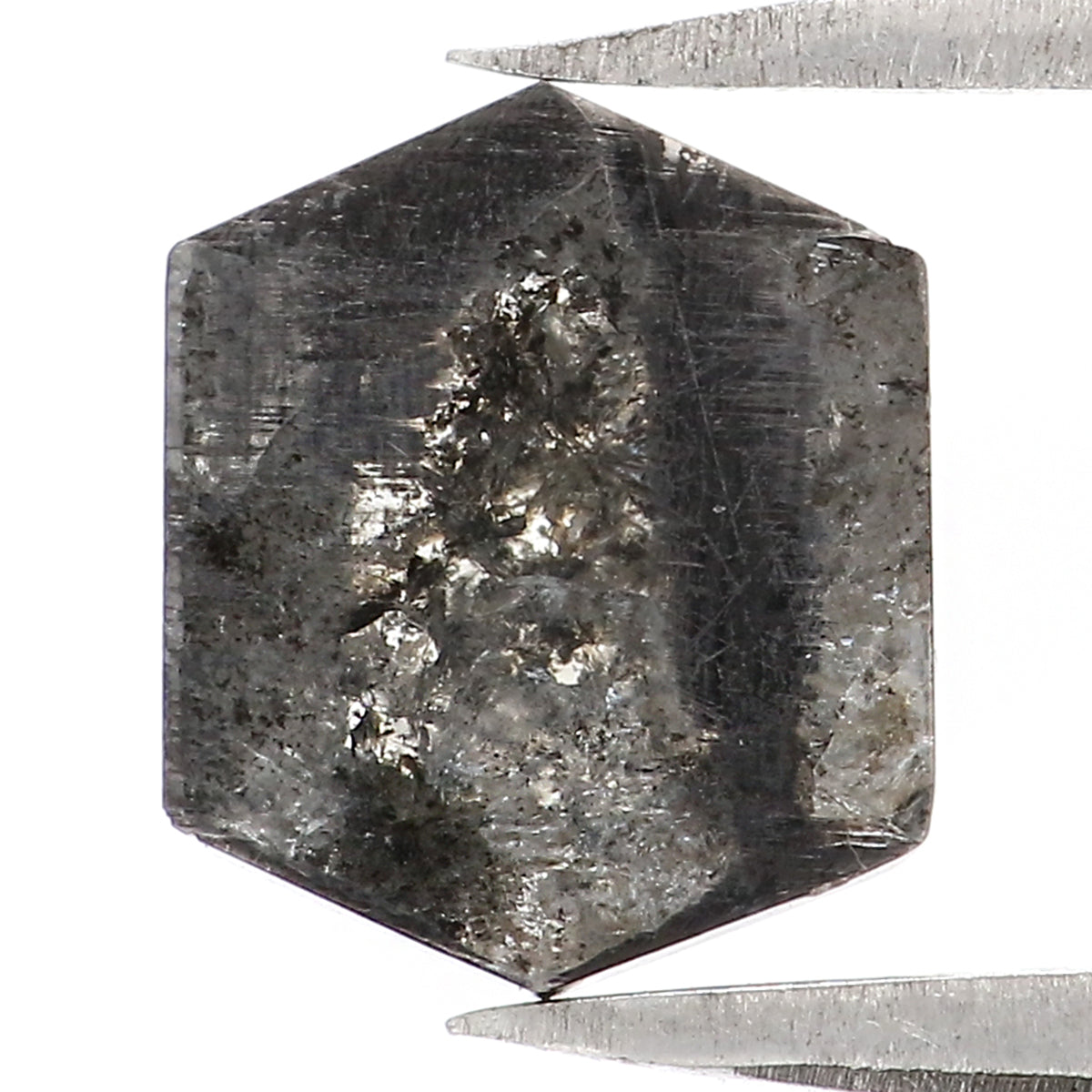 1.53 CT Natural Loose Hexagon Shape Diamond Salt And Pepper Hexagon Diamond 8.60 MM Black Grey Color Hexagon Shape Rose Cut Diamond LQ6996