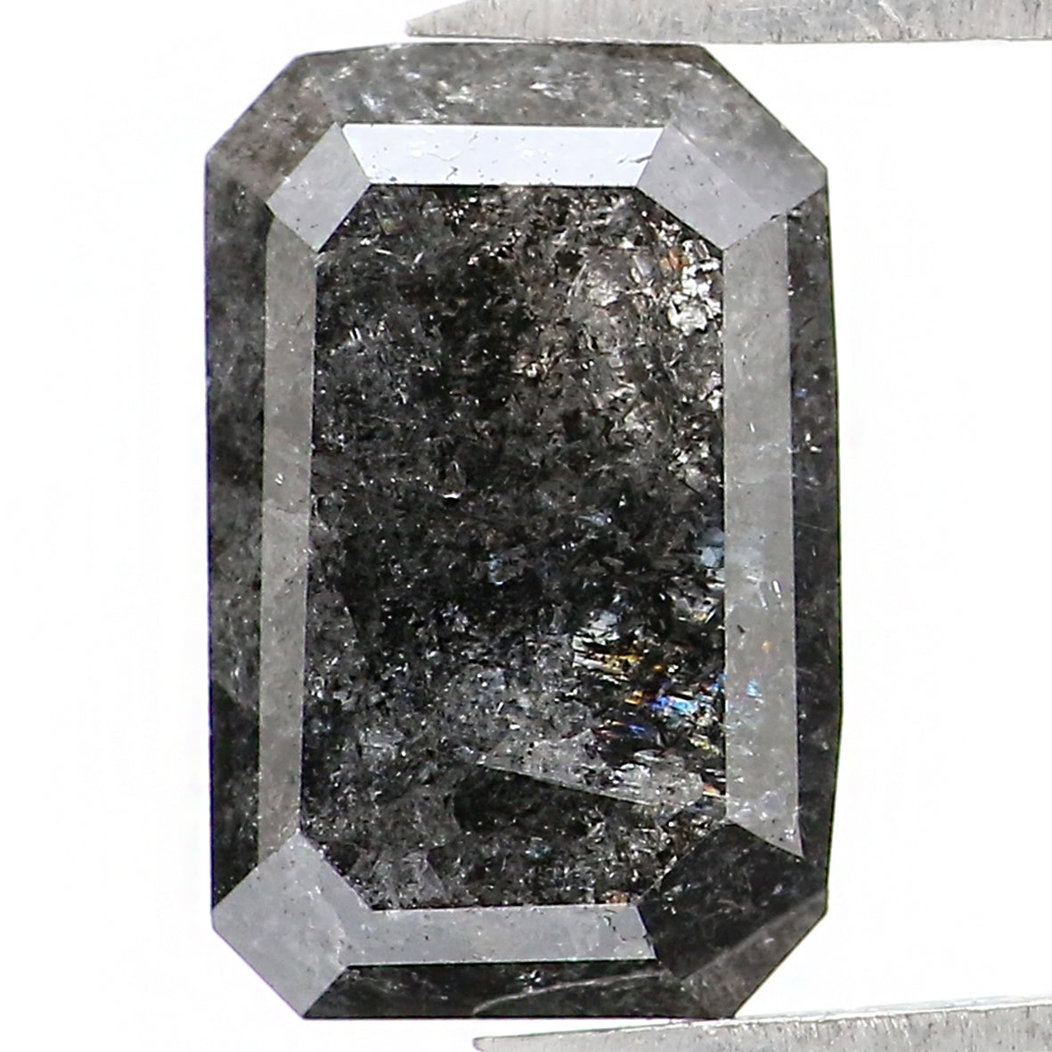 Natural Loose Emerald Salt And Pepper Diamond Black Grey Color 1.89 CT 8.30 MM Emerald Shape Rose Cut Diamond L1575