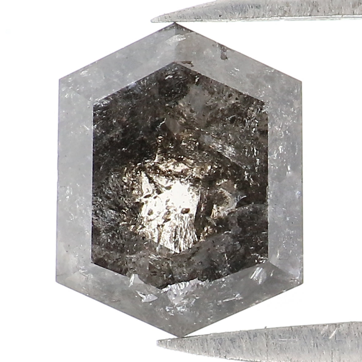 1.56 CT Natural Loose Hexagon Shape Diamond Salt And Pepper Hexagon Shape Diamond 7.85 MM Black Grey Color Hexagon Rose Cut Diamond LQ1539