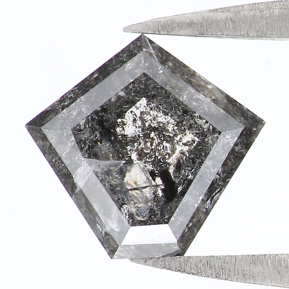 1.12 Ct Natural Loose Pentagon Shape Diamond Salt And Pepper Pentagon Cut Diamond 6.85 MM Black Gray Color Pentagon Rose Cut Diamond QL1501