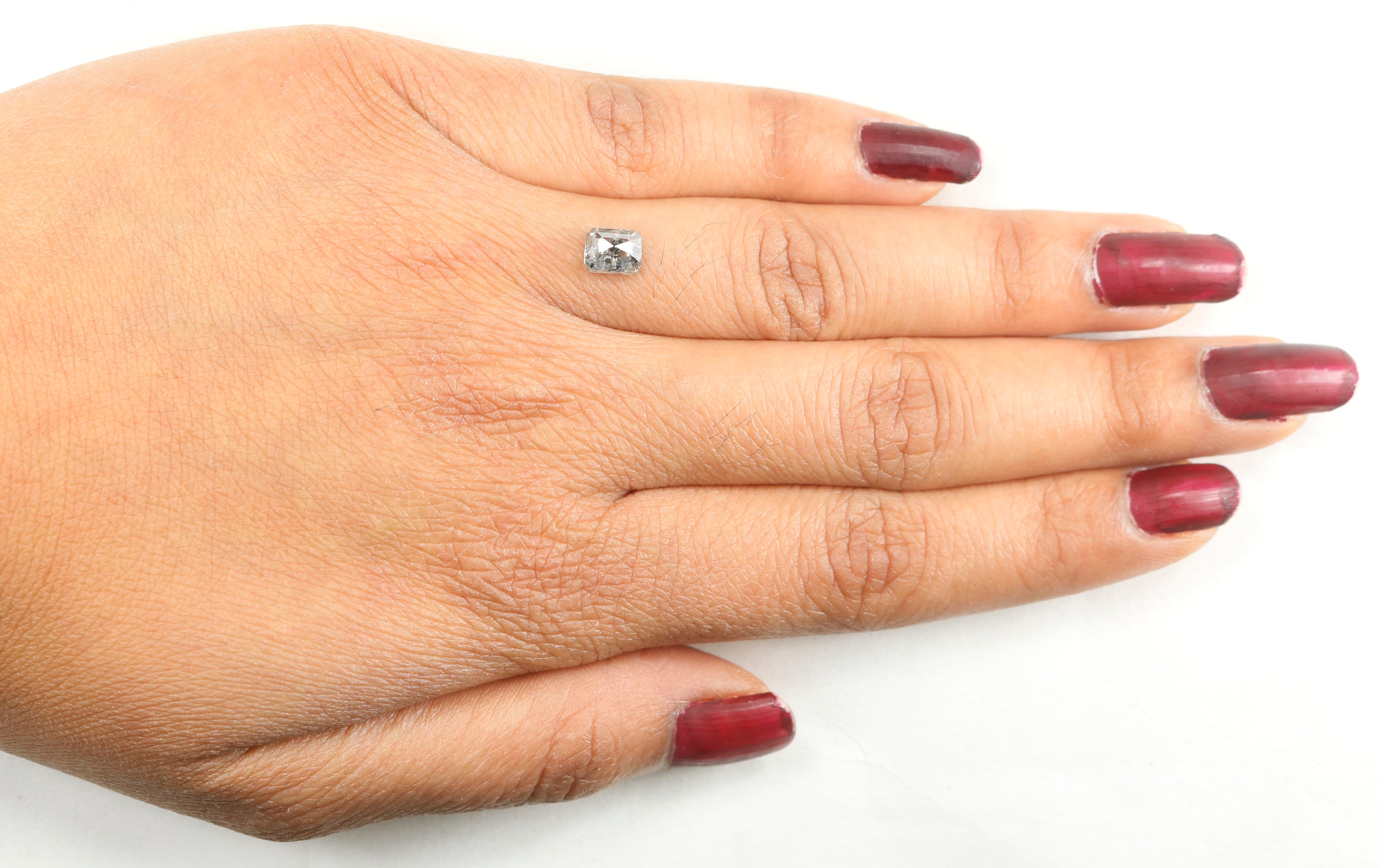 0.94 CT Natural Loose Emerald Shape Diamond Salt And Pepper Emerald Cut Diamond 5.90 MM Natural Black Grey Emerald Rose Cut Diamond QL9559