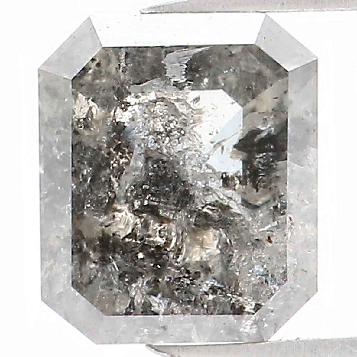 0.96 CT Natural Loose Emerald Shape Diamond Salt And Pepper Emerald Shape Diamond 6.25 MM Black Grey Color Emerald Rose Cut Diamond QL1205