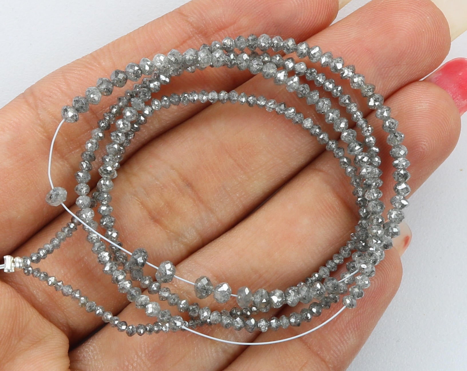 Natural Loose Diamond Round Faceted Bead Salt And Pepper 43.00 Cm 18.25 Ct Q69