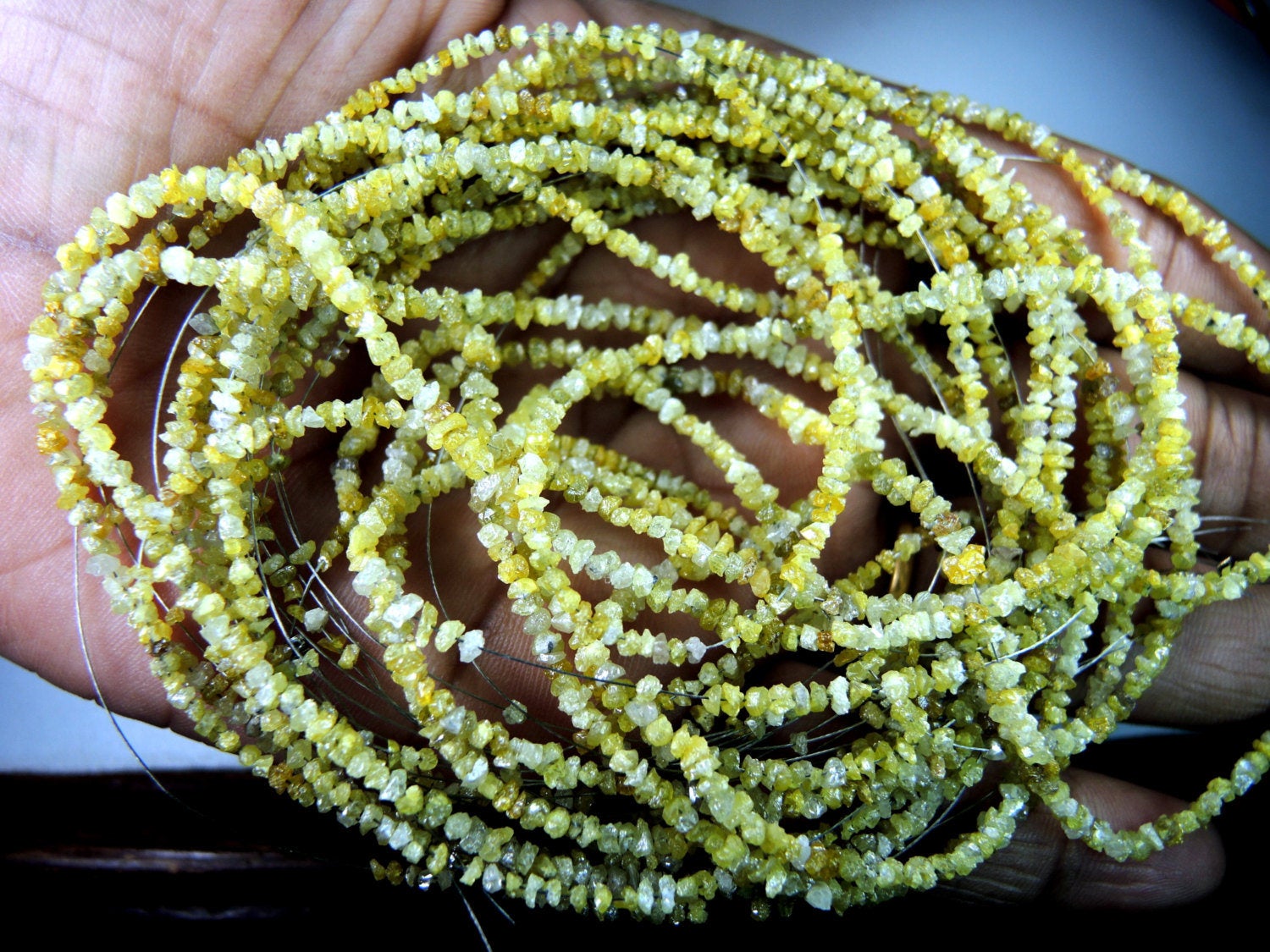 Natural Loose Diamond Rough Beads Yellow Color I3 Clarity 16 inches Q120