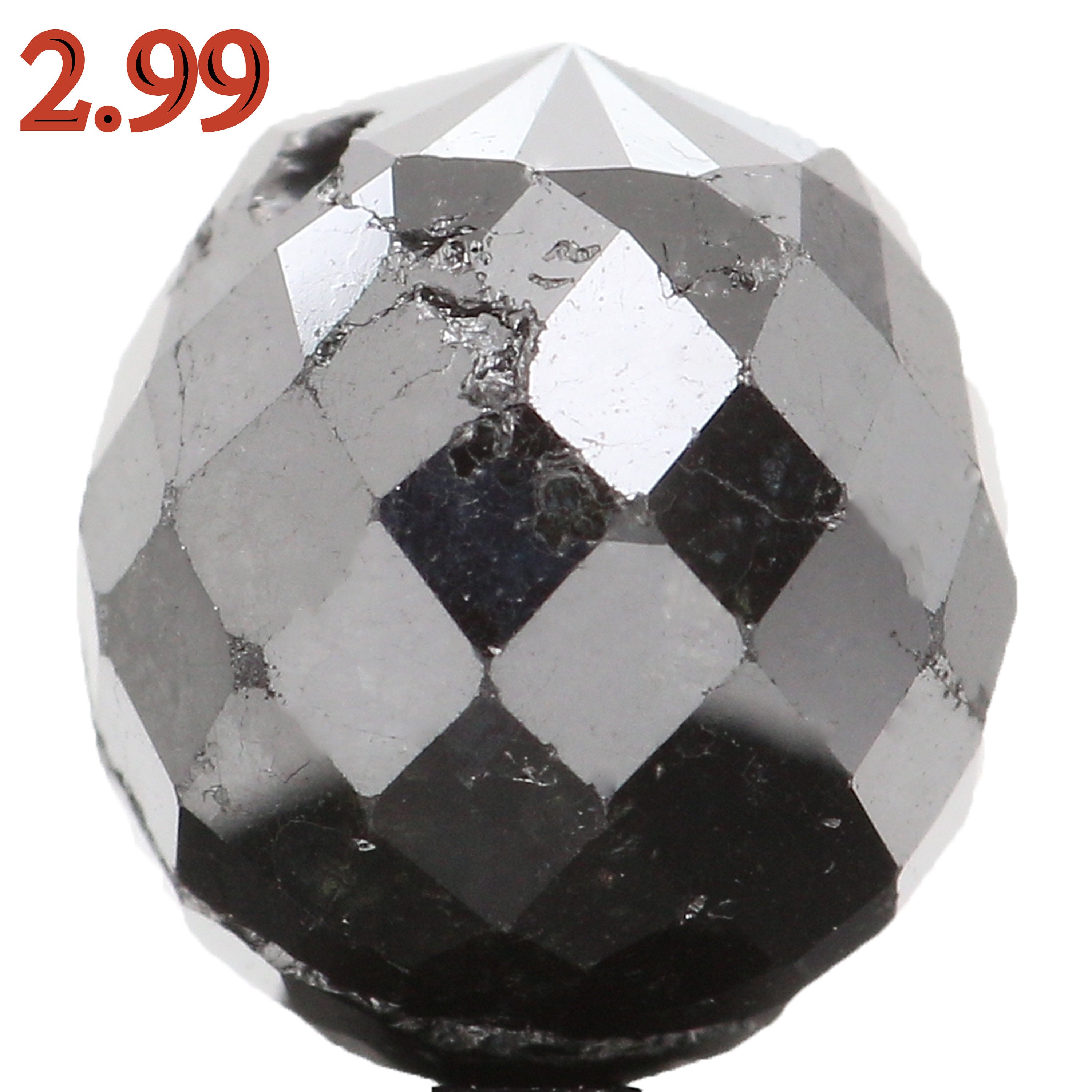 2.99 Ct Natural Loose Briolette Shape Diamond Black Color Drop Diamond 7.50 MM Natural Loose Black Color Briolette Rose Cut Diamond KQ1191