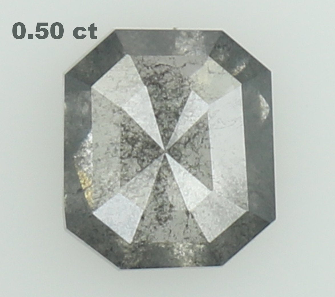 0.50 CT Natural Loose Emerald Shape Diamond Salt And Pepper Emerald Shape Diamond 5.10 MM Black Grey Color Emerald Rose Cut Diamond QL6484