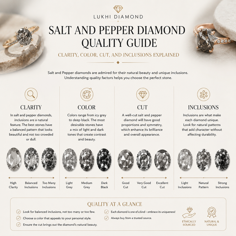 Salt and Pepper Diamond Quality Guide: Clarity, Color, Cut, and Inclusions Explained