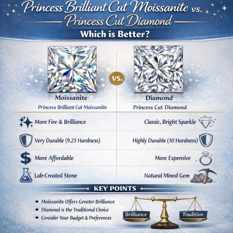 Princess Brilliant Cut Moissanite vs. Princess Cut Diamond: Which is Better?