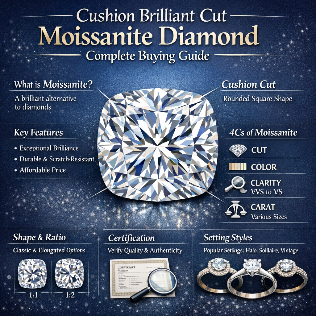 Cushion Brilliant Cut Moissanite Diamond: Complete Buying Guide