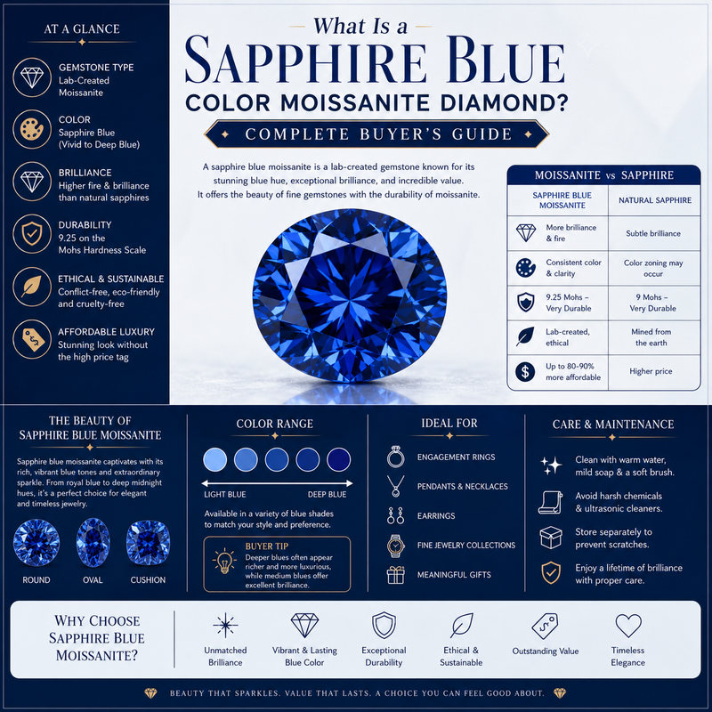 What Is a Sapphire Blue Color Moissanite Diamond? Complete Buyer’s Guide
