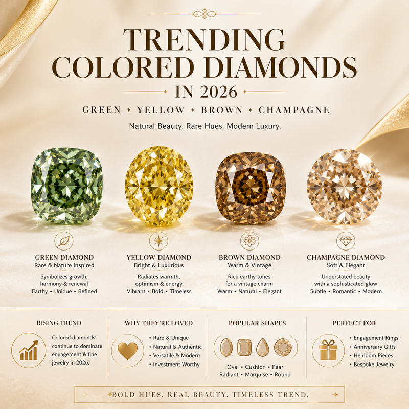 Trending Colored Diamonds in 2026: Green, Yellow, Brown & Champagne Diamonds