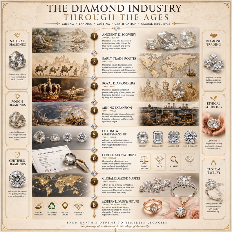 The Diamond Industry Through the Ages: Mining, Trading, and Global Influence