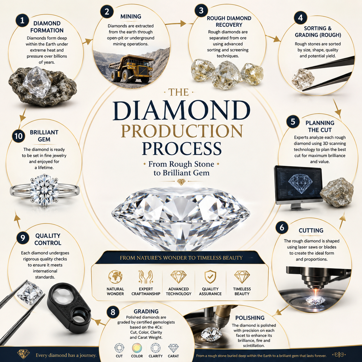 The Diamond Production Process: From Rough Stone to Brilliant Gem