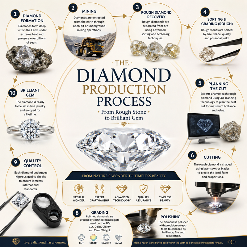 The Diamond Production Process: From Rough Stone to Brilliant Gem
