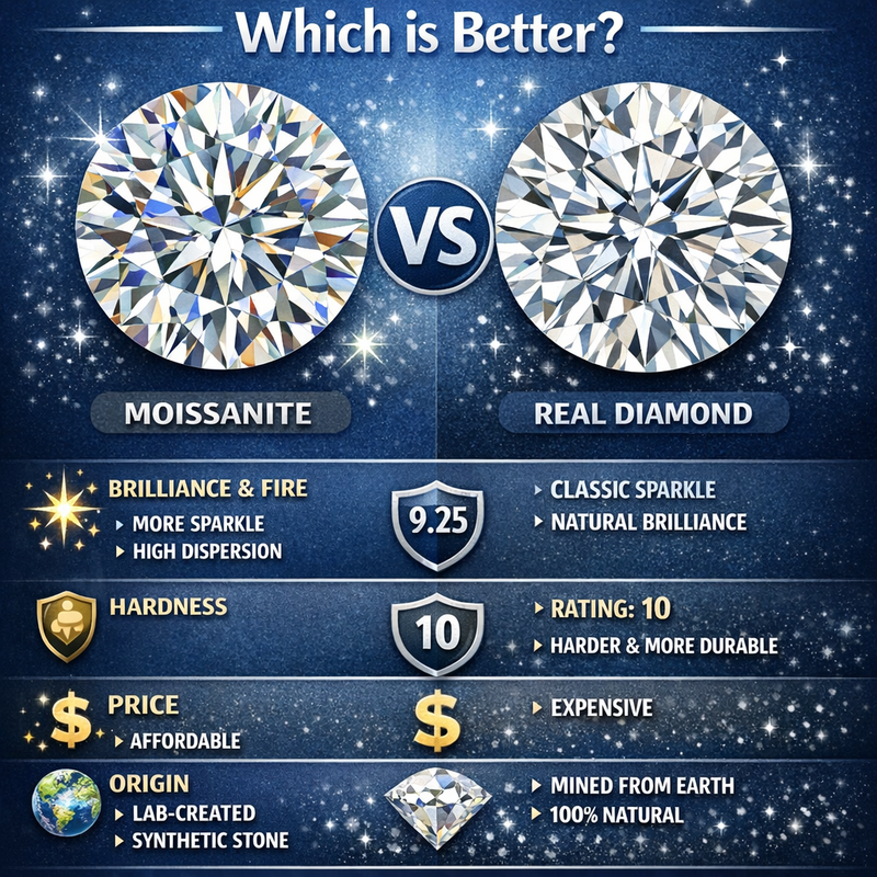 Round Moissanite Diamond vs Real Diamond – Which is Better?