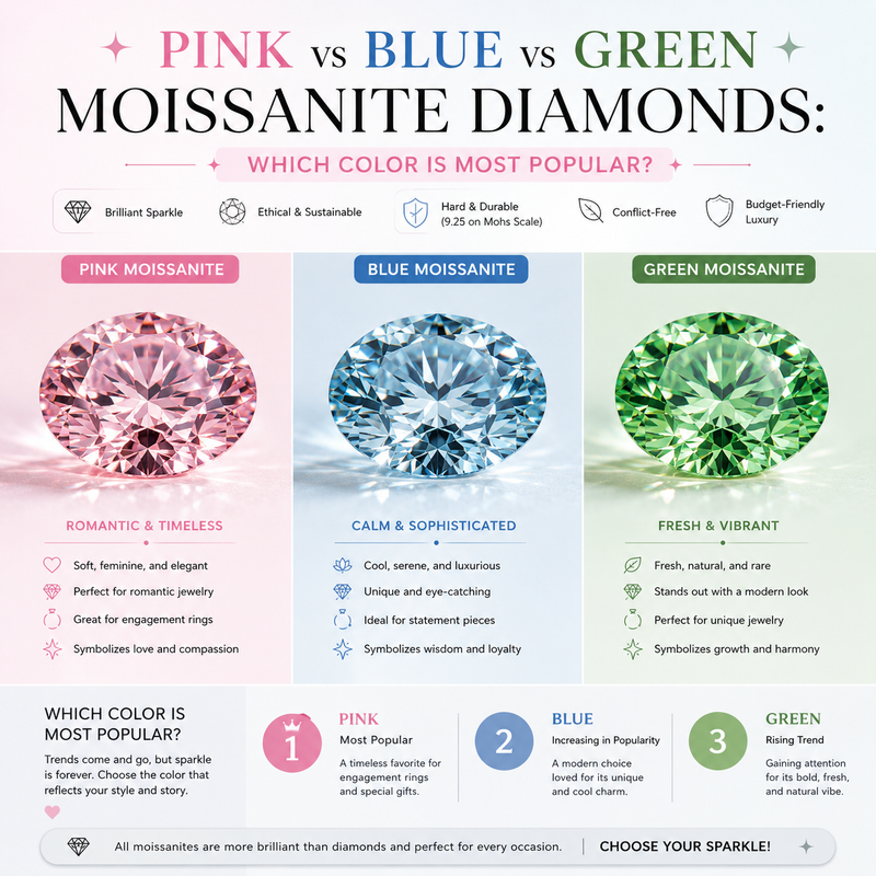 Pink vs Blue vs Green Moissanite Diamonds: Which Color Is Most Popular?