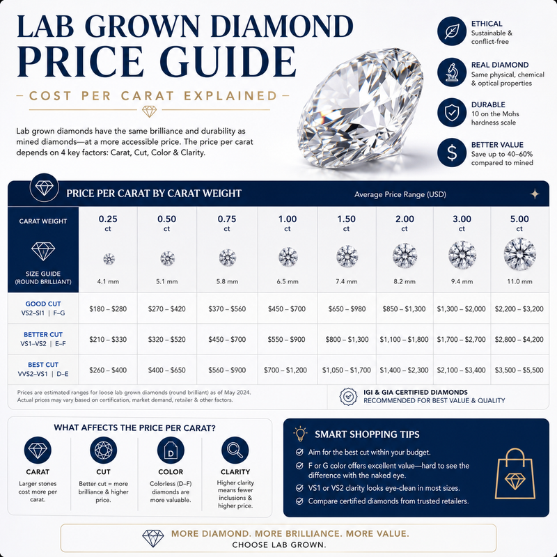 Lab Grown Diamond Price Guide – Cost Per Carat Explained