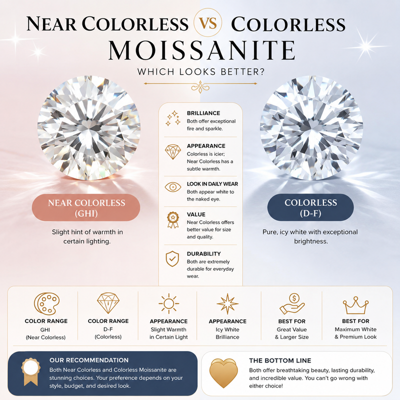 Near Colorless vs Colorless Moissanite: Which Looks Better?
