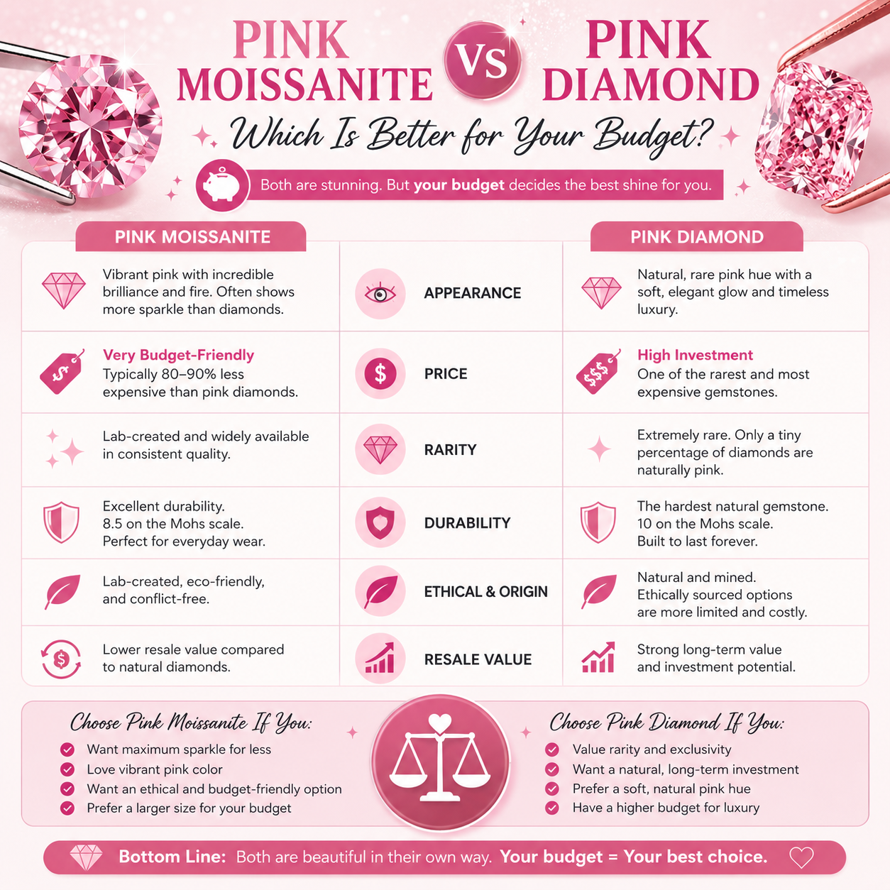 Pink Moissanite vs Pink Diamond: Which Is Better for Your Budget?