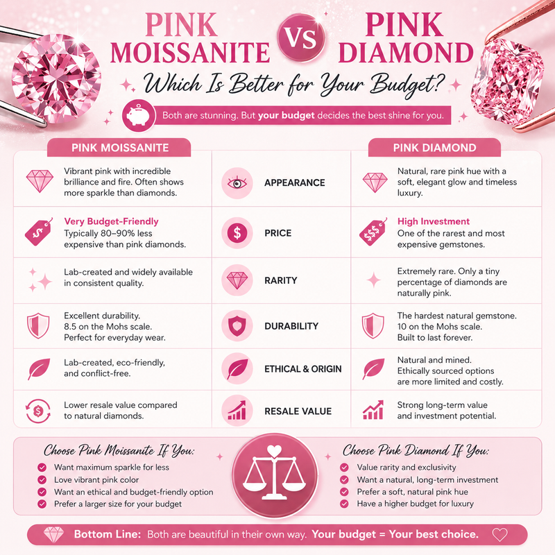 Pink Moissanite vs Pink Diamond: Which Is Better for Your Budget?