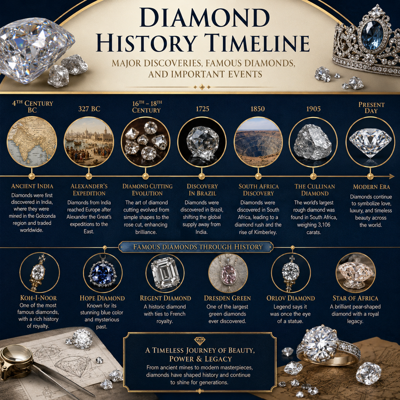 Diamond History Timeline: Major Discoveries, Famous Diamonds, and Important Events
