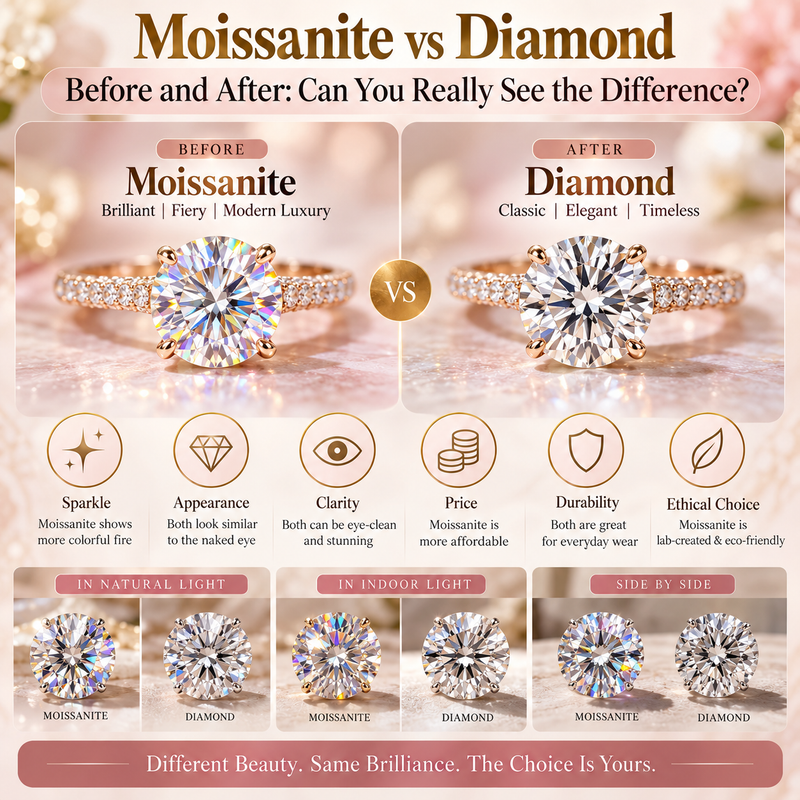 Moissanite vs Diamond Before and After: Can You Really See the Difference?