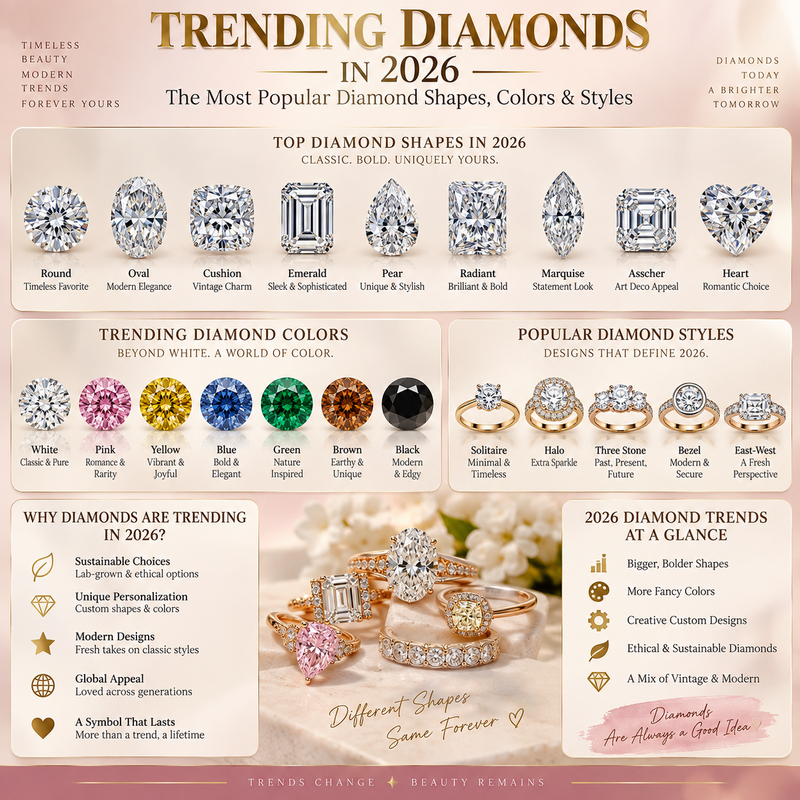 Trending Diamonds in 2026: The Most Popular Diamond Shapes, Colors & Styles