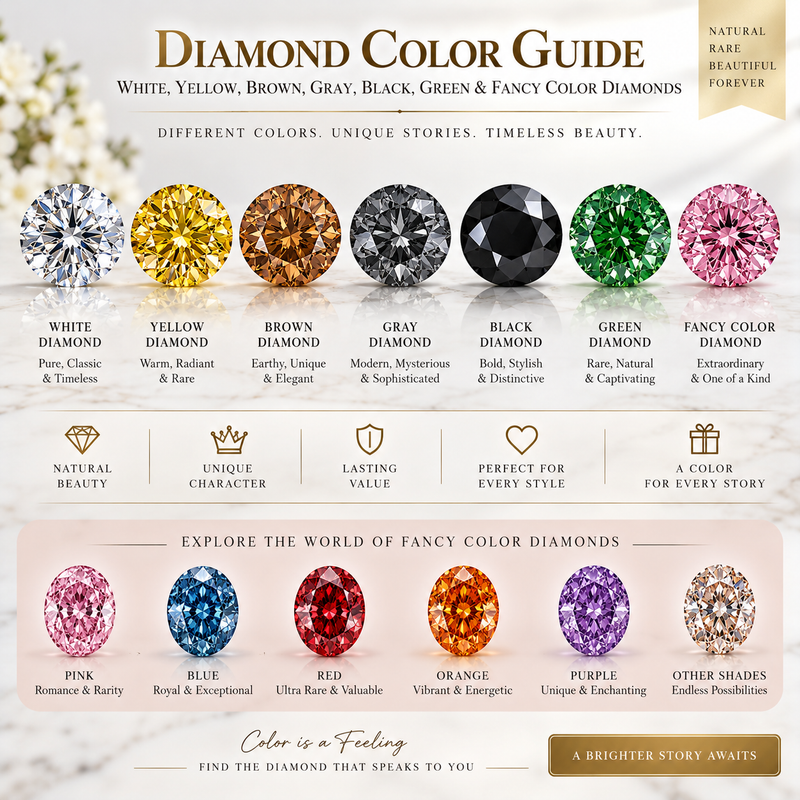 Diamond Color Guide: White, Yellow, Brown, Gray, Black, Green & Fancy Color Diamonds