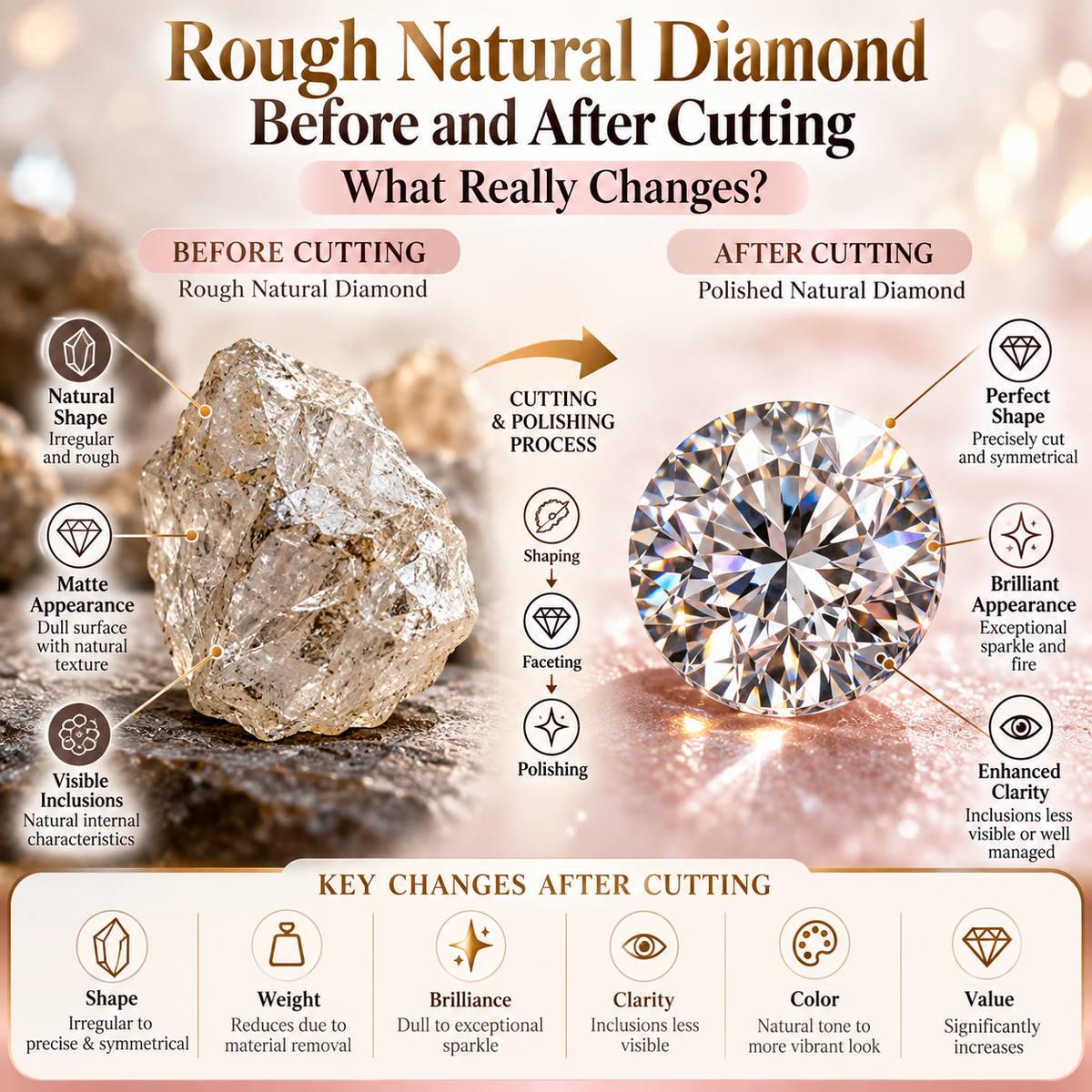 Rough Natural Diamond Before and After Cutting: What Really Changes?