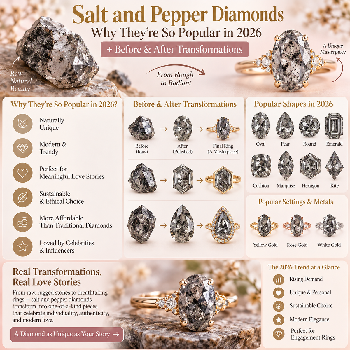 Salt and Pepper Diamonds: Why They’re So Popular in 2026 + Before &amp; After Transformations