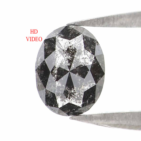 Natural Loose Oval Salt And Pepper Diamond Black Grey Color 0.54 CT 5.96 MM Oval Shape Rose Cut Diamond L2488