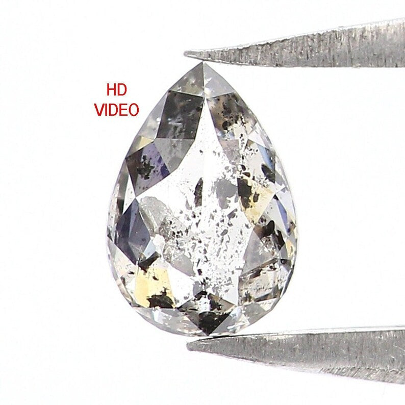 0.38 CT Natural Loose Pear Shape Diamond Salt And Pepper Pear Rose Cut Diamond 5.55 MM Black Grey Color Pear Shape Rose Cut Diamond LQ1961