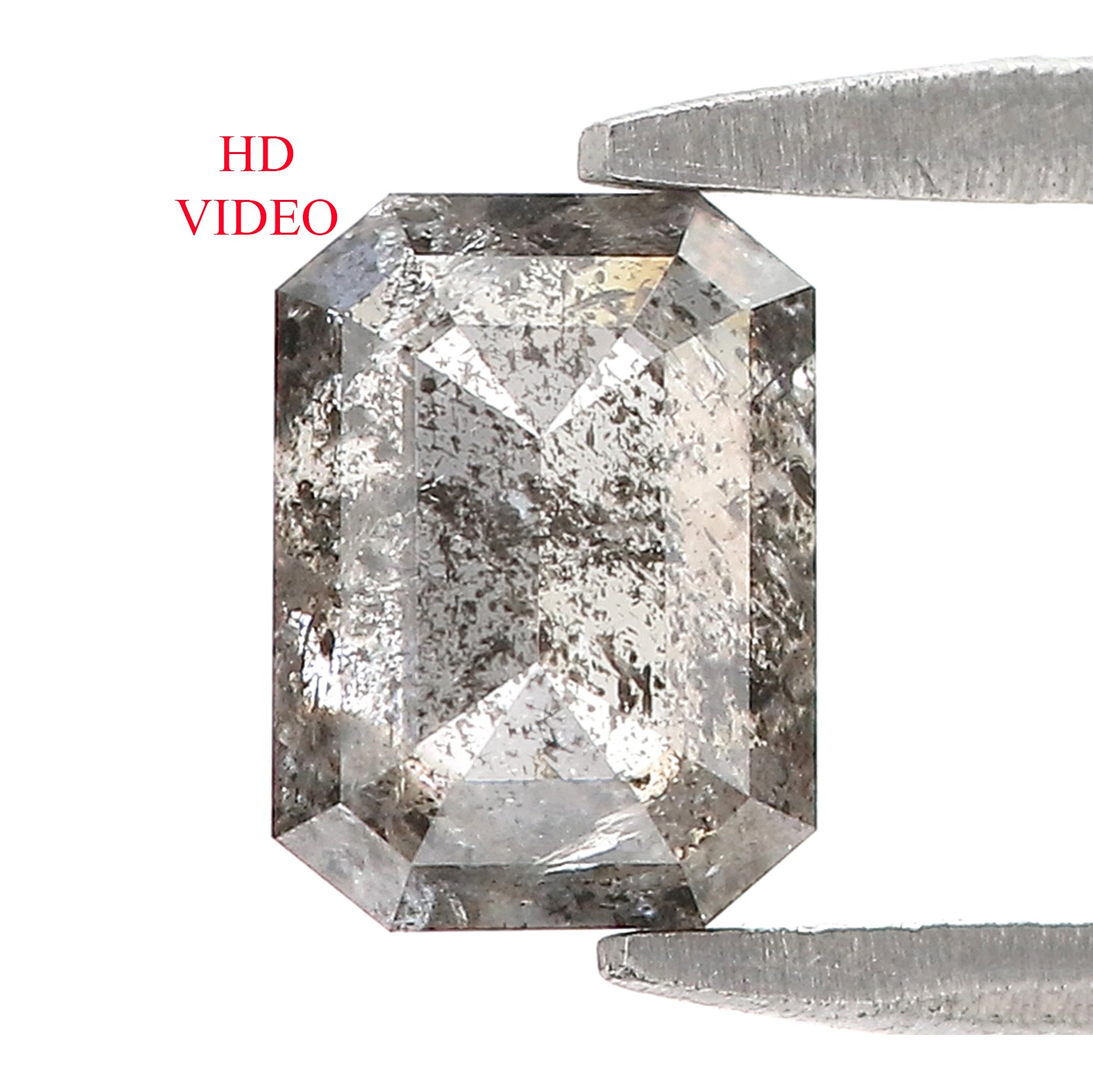 0.90 CT Natural Loose Emerald Shape Diamond Salt And Pepper Emerald Diamond 6.30 MM Natural Black Grey Color Emerald Rose Cut Diamond L3416