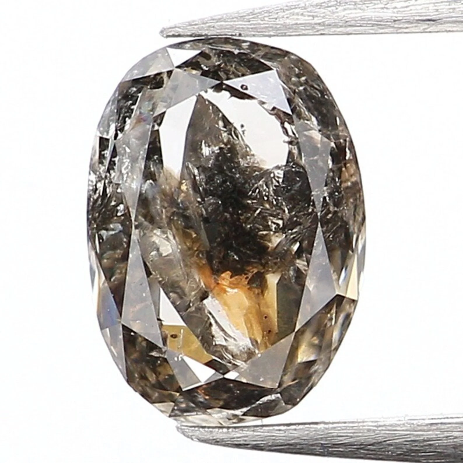0.42 CT Natural Loose Oval Shape Diamond Salt And Pepper Oval Diamond 5.35 MM Black Grey Color Diamond Oval Shape Rose Cut Diamond NQ1004