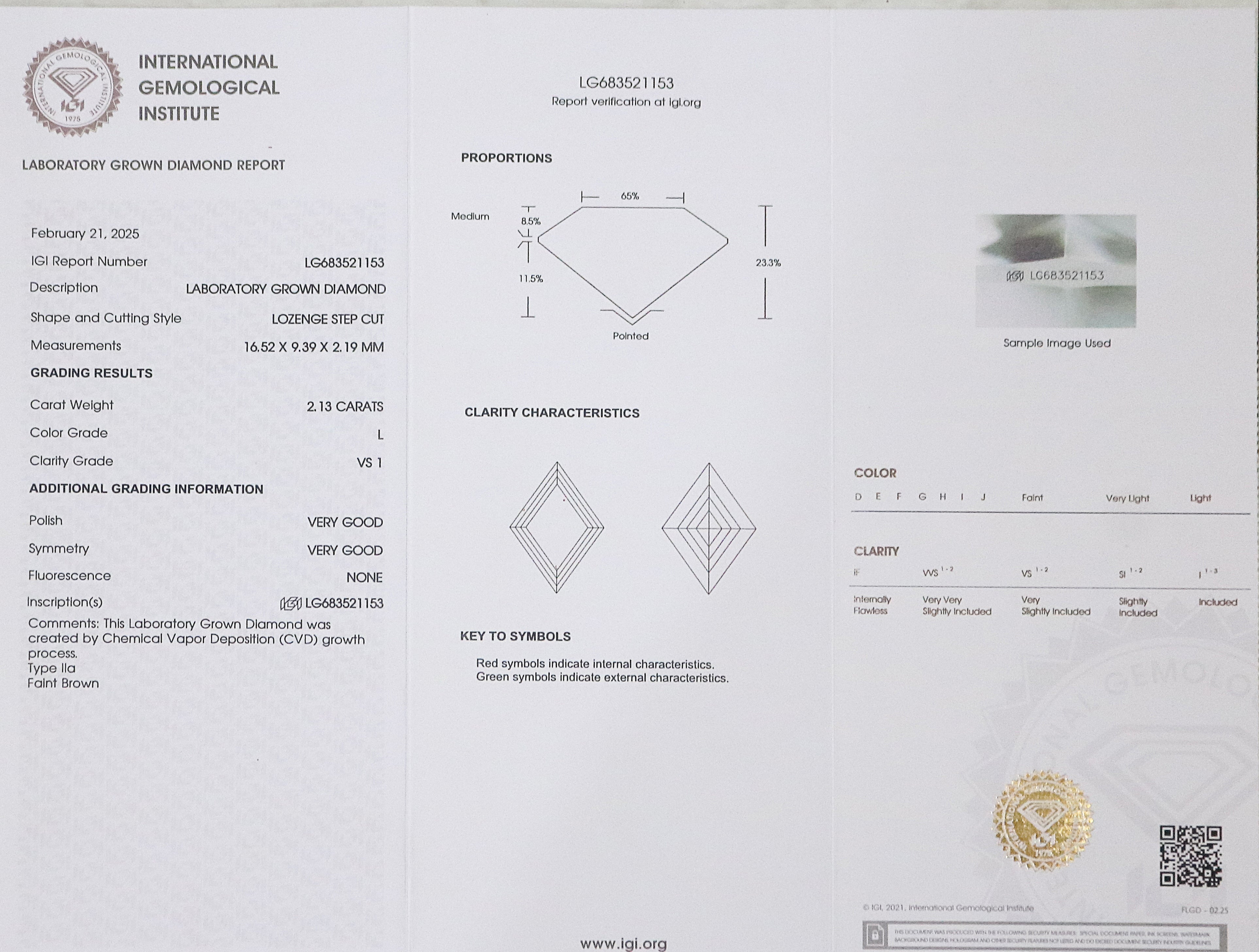 2.13 CT IGI Certified Lozenge Step Cut Kite Diamond White - L Color VS1 Clarity Lab Grown Diamond Lab Created Kite Cut CVD Diamond L3286
