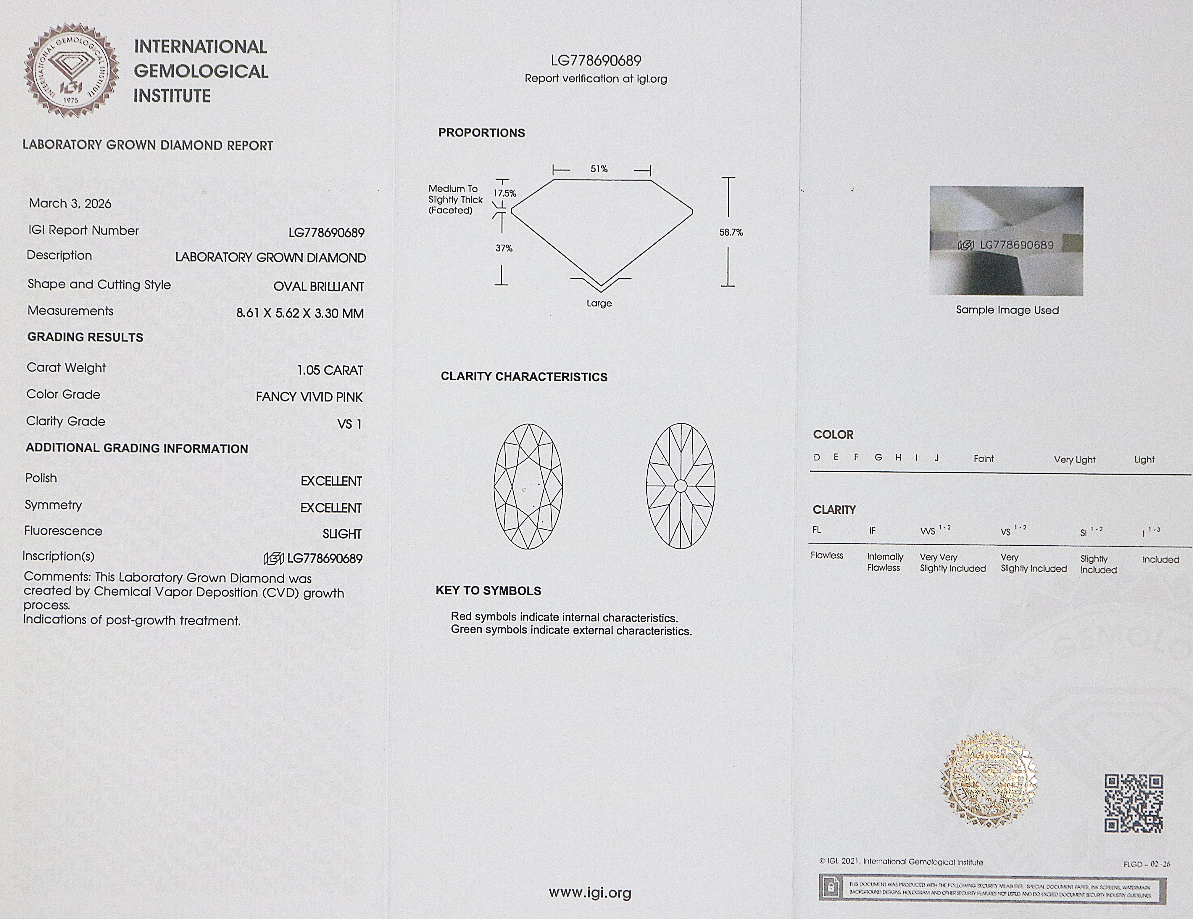 1.05 CT IGI Certified Oval Old European Cut Diamond Fancy Vivid Pink Color VS1 Clarity Diamond Lab Grown Diamond Lab Created Diamond L3585