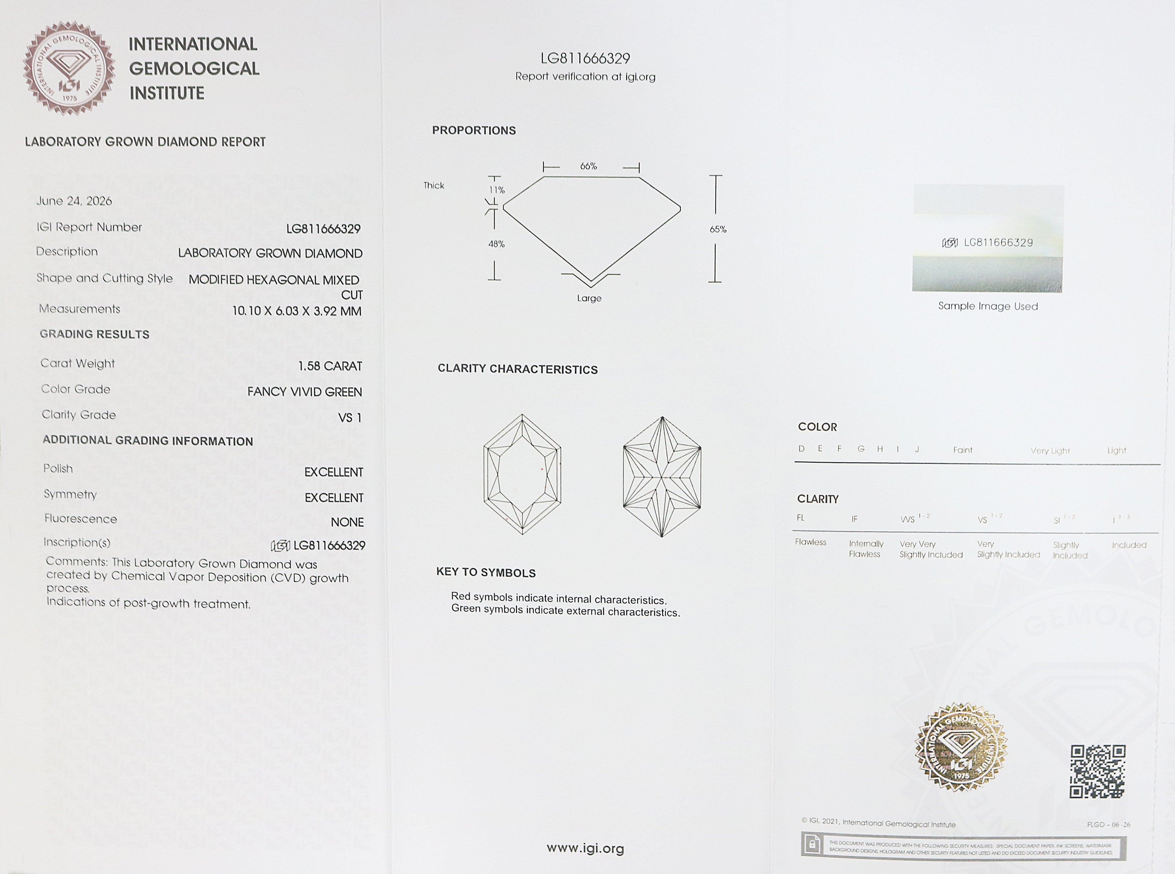 1.58 CT IGI Certified Hexagon Old European Cut Diamond Fancy Vivid Green Color VS1 Clarity Lab Grown Diamond Lab Created Diamond L3672